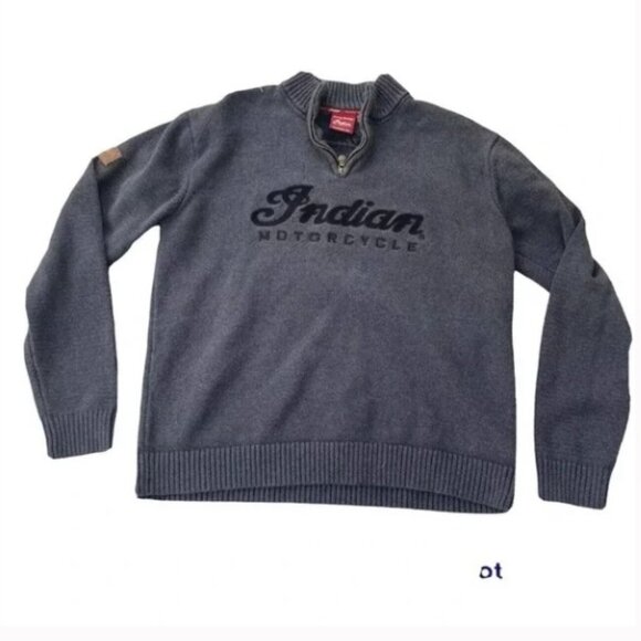 Indian Motorcycle 1/4 Zip Pullover 100% Cotton Sweater Size M Gray Embroidered - Picture 12 of 12